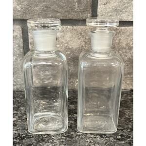 2 Vtg Antique ARDEN Clear Glass Square Apothecary Jar Ground Glass Lid 6" Tall
